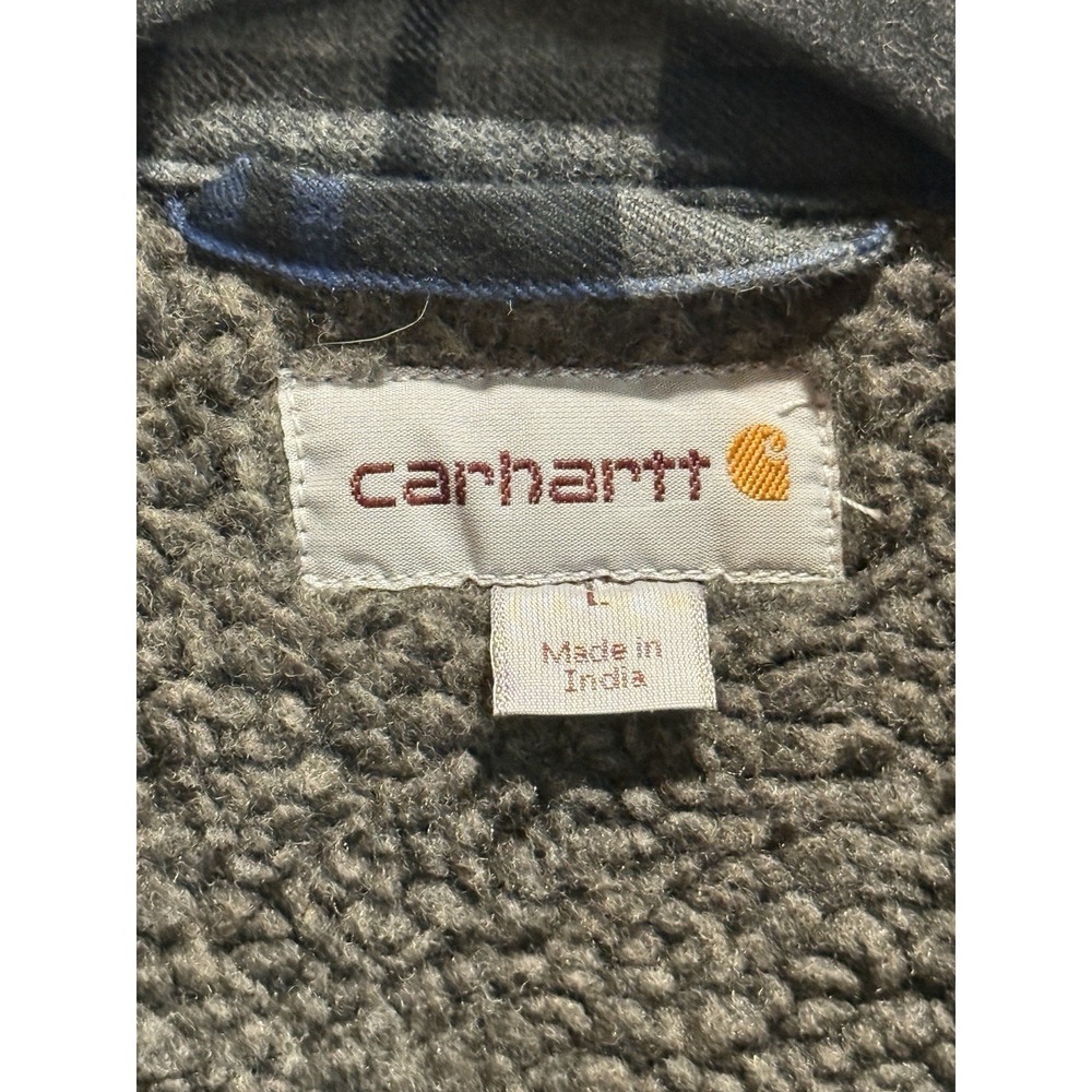 Carhartt Shirt Jacket Mens Lg Blue Plaid Sherpa Lined Flannel Snap Front 103821 - Picture 6 of 8